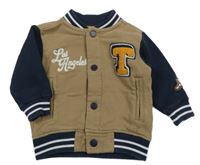 Béžovo-tmavomodrá baseballová mikina s nápisy Next