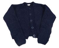 Tmavomodrý třpytivý propínací crop svetr 