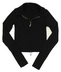 Černá žebrovaná propínací crop mikina s límečkem 