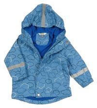 Modrá voděodolná zateplená bunda s mráčky a kapucí 