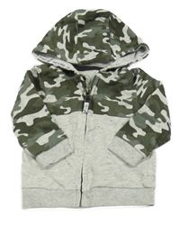 Světlešedo-khaki propínací mikina s army rukávy a kapucí C&A