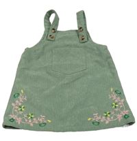 Zelené žebrované laclové šaty s výšivkami květů Shein