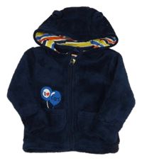 Tmavomodrá plyšová propínací mikina s balonky a kapucí Lupilu