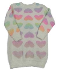 Bílo-barevné svetrové šaty se srdíčky Primark