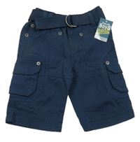 Nové - Tmavomodré plátěné cargo kalhoty s páskem 