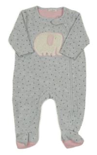 Šedo-růžový puntíkatý fleecový overal se slonem Next