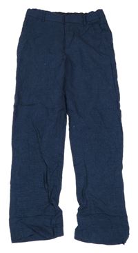 Tmavomodré melírované lněné chino kalhoty H&M