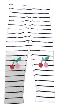 Bílo-tmavomodré pruhované legíny s třešněmi M&S