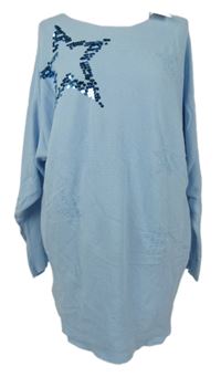 Nové - Dámská světlemodrá žebrovaná svetrová tunika s hvězdičkami Paramour 