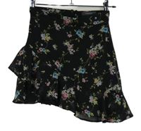 Dámská černá květovaná sukně s volánkem Primark 