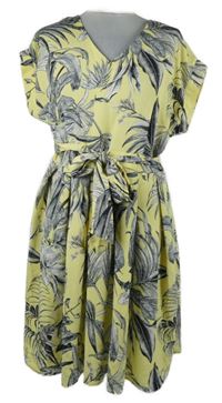 Dámské žluto-černé květované šaty s páskem River Island 