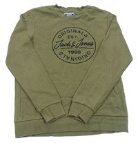 Khaki mikina s potiske Jack & Jones