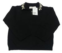 Černý svetr s límečkem a kytičkami H&M