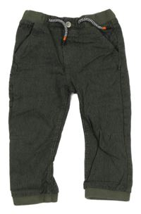 Khaki-tmavomodré cuff kalhoty s úpletovým pasem Obaibi