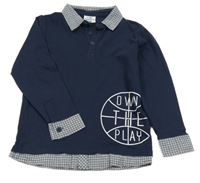 Tmavomodro-kostkované triko s potiskem Topolino