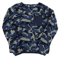 Modro-šedá army chlupatá mikina s kapsou 