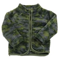 Zeleno-tmavomodrá army chlupatá propínací mikina ERgee