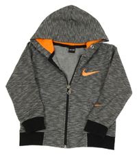 Černo-bílá melírovaná propínací mikina s logem Nike a kapucí 