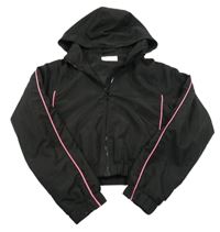 Černá šusťáková jarní crop bunda s proužkem a kapucí H&M