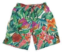 Zeleno-barevné plážové kraťasy s květinami Primark