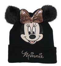 Černá pletená čepice s Minnie a bambulemi 