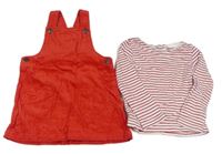 2set - Červené manšestrové laclové šaty + pruhované triko Dunnes stores