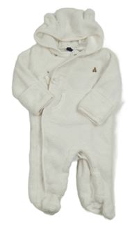 Bílá chlupatá kombinéza s medvídkem a kapucí GAP