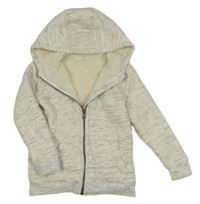 Smetanovo-šedá žíhaná propínací zateplená mikina s kapucí Dunnes