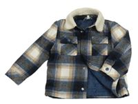 Tmavomodro-béžovo-bílá kostkovaná zateplená košilová bunda Peacocks