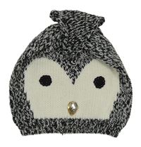 Černo-šedá melírovaná pletená čepice s očima 