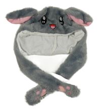 Šedá chlupatá čepice - zajíc