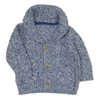 Modro-bílý melírovaný propínací svetr s límcem M&S