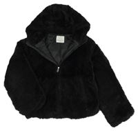 Černá kožešinová zateplená bunda s kapucí Primark
