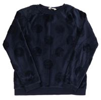 Tmavomodrá chlupatá 3D puntíkatá mikina H&M