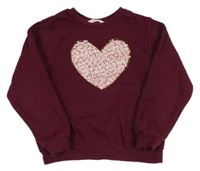 Vínová mikina se srdcem z překlápěcích flitrů H&M