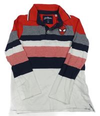 Červeno-tmavomodro-bílé pruhované polo triko se SpidermanemC&A