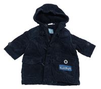 Tmavomodrá manšestrová zateplená bunda s nášivkou a    kapucí Impidimpi