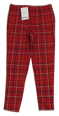 Nové - Červeno-bílo-tmavomodré kostkované úpletové legíny Next