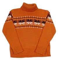 Oranžový svetrový rolák se vzorem 