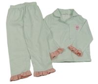 Bílo-zelené vzorované pyžamo se zajíčkem a růžovými volánky SHEIN