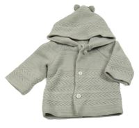 Šedý propínací svetr se vzorem a kapucí 