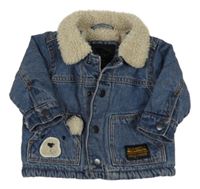 Modrá riflová zateplená bunda s medvědem Next