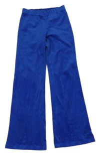 Cobaltově modré plyšové flare kalhoty H&M