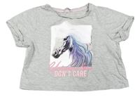 Šedé crop tričko s koněm zn. Pep&Co