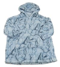 Modro-tmavomodrá vzorovaná chlupatá oversize mikina s kapucí Dunnes