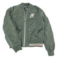 Khaki šusťáková zateplená crop bunda s výšivkou C&A