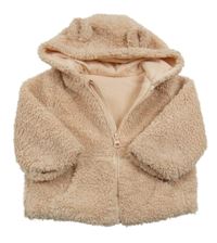 Broskvová huňatá podšitá bunda s kapucí George 