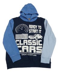 Tmavomodro-modro-světlemodrá mikina s nápisem a kapucí Kids