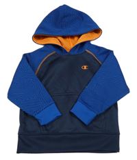 Tmavomodro-safírová sportovní mikina s logem a kapucí Champion