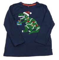 Tmavomodré triko s dinosaurem z flitrů Kiki&Koko